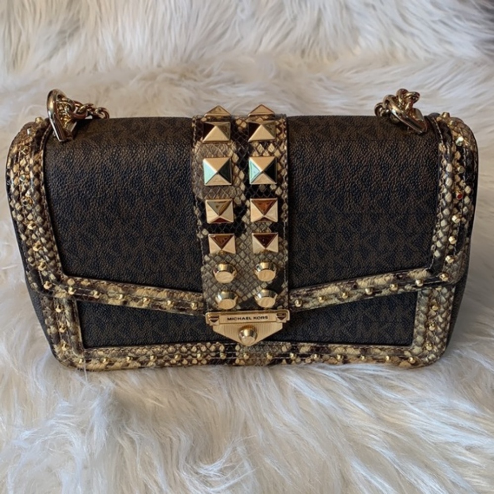 MICHAEL Michael Kors Brown Logo Crossbody with Gold Stud Accents